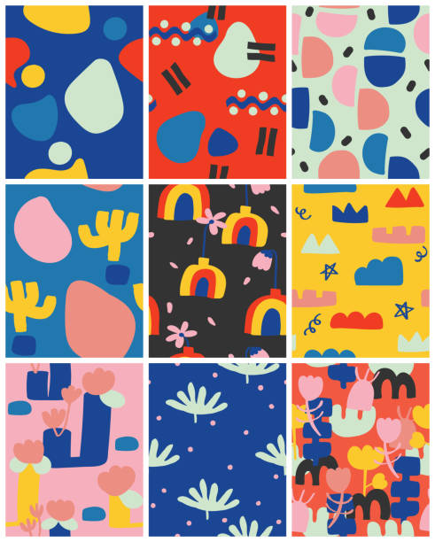 ilustrações de stock, clip art, desenhos animados e ícones de set of seamless pattern with cute shape. abstract pattern print for design. vector and illustration for kids. doodle colourful collection backgrounds. - kid