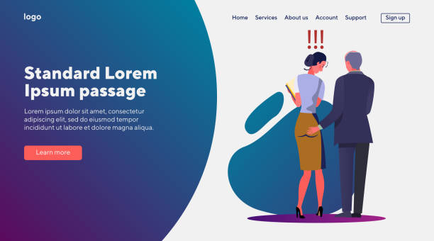 Sexual harassment at work Sexual harassment at work. Businessman touching female colleague buttocks. Flat vector illustrations. Problem behavior, gender discrimination concept for banner, website design or landing web page man touching womans buttock stock illustrations