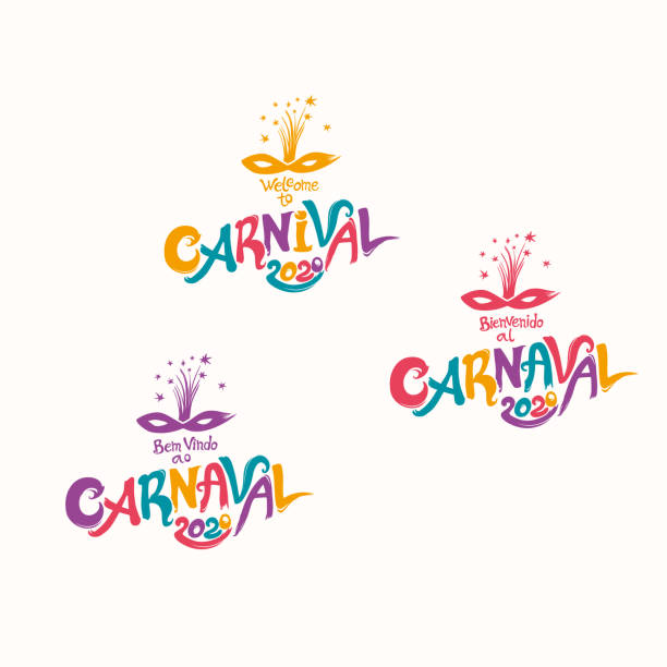 ilustraciones, imágenes clip art, dibujos animados e iconos de stock de bienvenidos al carnaval. 2020. un conjunto de tres brillantes logotipos de carnaval - femme fatale