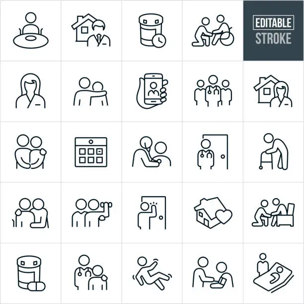 Vector illustration of Home Health Thin Line Icons - Editable Stroke