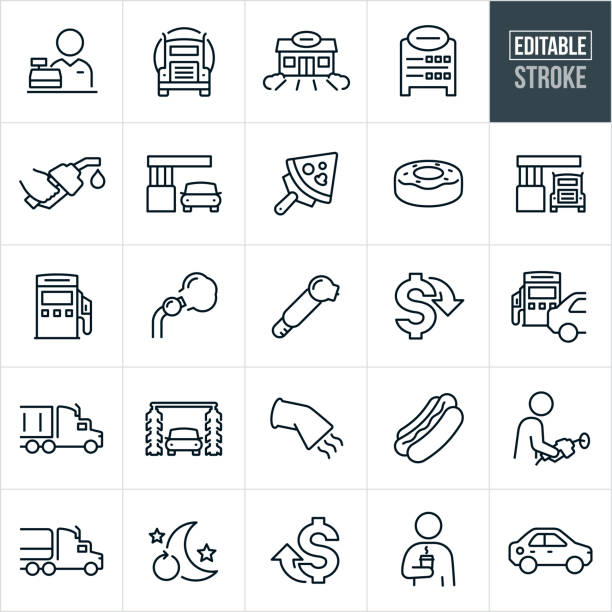 주유소 가는 선 아이콘 - 편집 가능한 스트로크 - gas fuel pump symbol gasoline stock illustrations