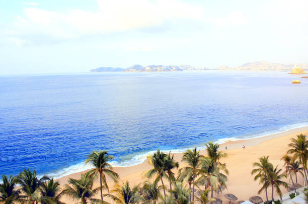 Pacific Coastline with hotels in Acapulco Guerrero Mexico on a sunny day.