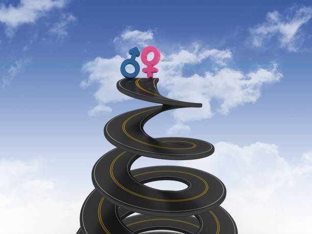 istock Spiral Road with Gender Symbol on Sky - 3D Rendering 1201702436