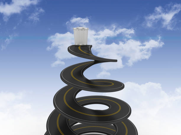 istock Spiral Road with Trash Can on Sky - 3D Rendering 1201703086