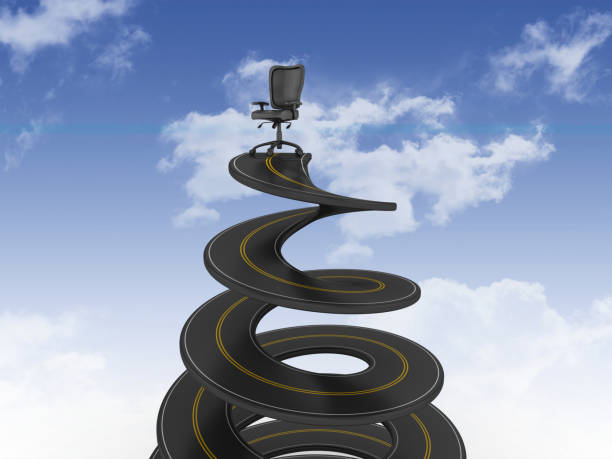 Spiral Road with Office Chair on Sky - 3D Rendering