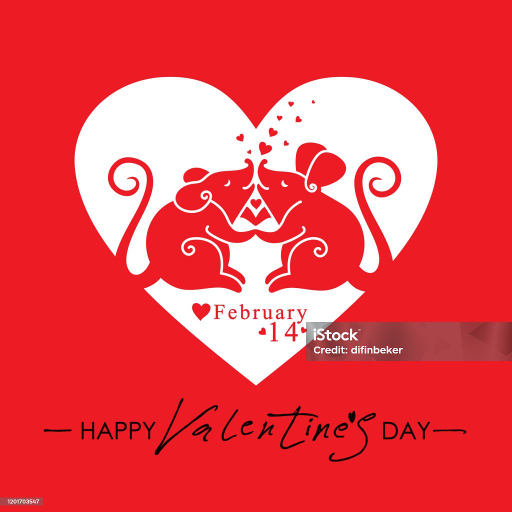 Hai Con Chuột Trắng Trong Tình Yêu Hôn Nhau Trên Nền Một Trái Tim ...