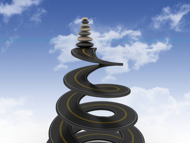 istock Spiral Road with Stones Balance on Sky - 3D Rendering 1201705077