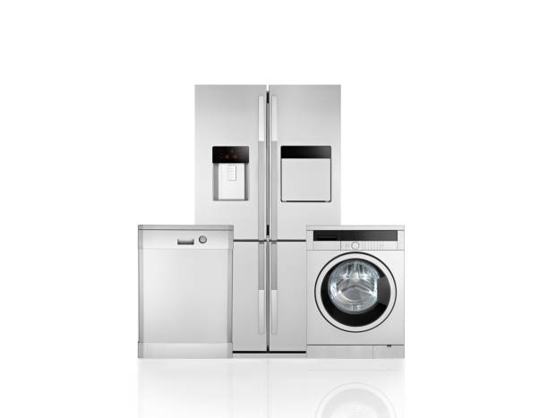 home appliances - three different refrigerators imagens e fotografias de stock