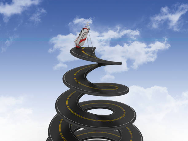 istock Spiral Road with Golf Bag on Sky - 3D Rendering 1201705512