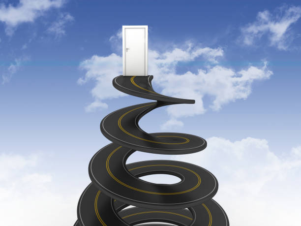 istock Spiral Road with Door on Sky - 3D Rendering 1201705537
