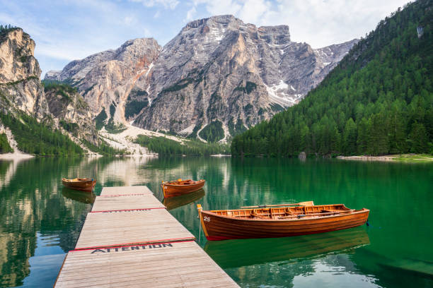 istock Lago di Braies, beautiful lake in the Dolomites. 1201706661