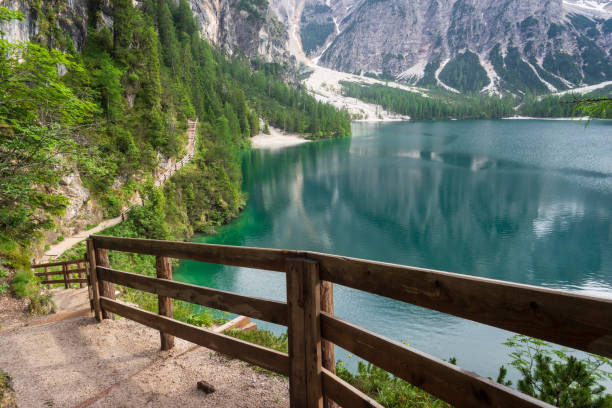 istock Lago di Braies, beautiful lake in the Dolomites. 1201706695