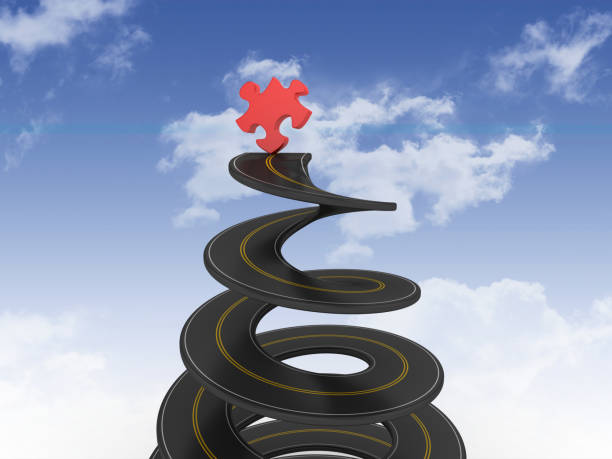 istock Spiral Road with Jigsaw Puzzle Piece on Sky - 3D Rendering 1201707009