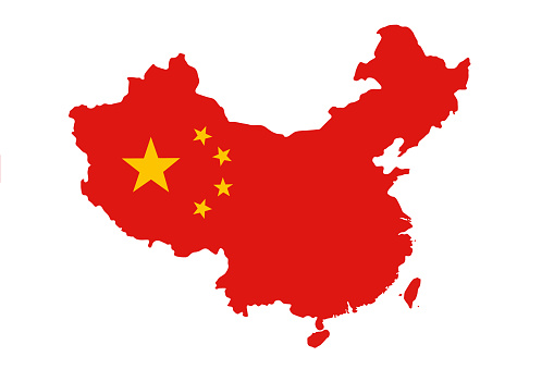 Flag of China in the form of a map on a white background.