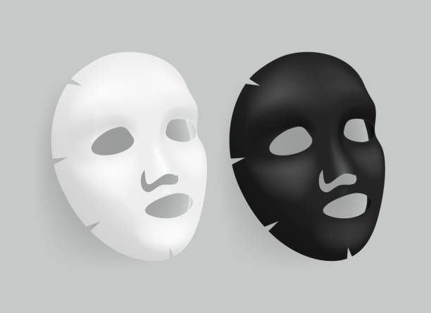 istock Realistic Detailed 3d White and Black Blank Facial Mask Template Mockup Set. Vector 1201708352