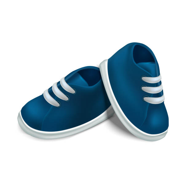 ilustraciones, imágenes clip art, dibujos animados e iconos de stock de realista detallado 3d blue baby botines. vector - shoe single object isolated red