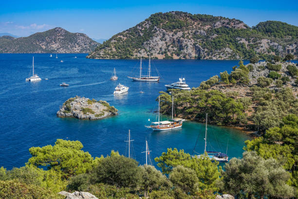istock Blue voyage. Daily boat trip. Boat trip. 1201710583