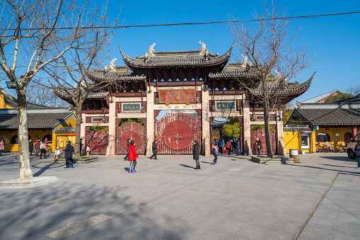Shanghai, China - February 14, 2018:  Longhua temple in Shanghai China. Longhua temple is located in the southern suburbs of Shanghai, is one of the famous Buddhist monastery in China.