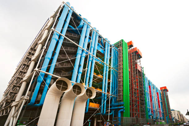 The Pompidou cultural center in Paris, France Paris, France - December 07, 2015, Fish-eye view of The Pompidou cultural center in Paris, France pompidou center stock pictures, royalty-free photos & images