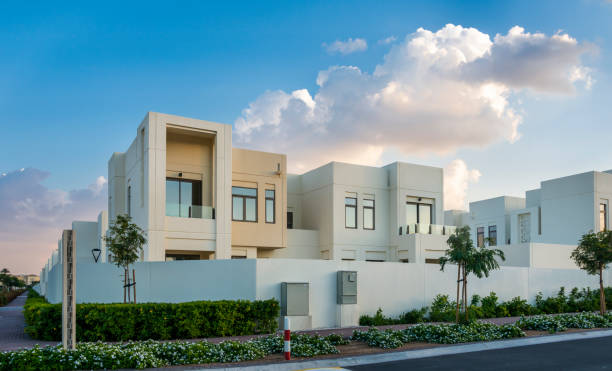istock Townhouse villa gated compound luxury housing development. 1201722784