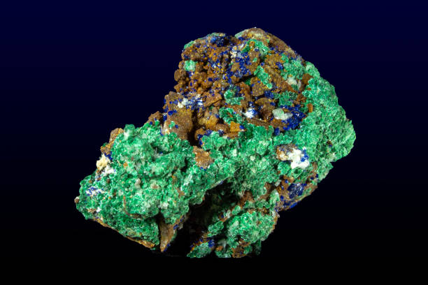 istock Malachite Azurite mineral stone, on dark background 1201722964