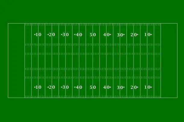 Vector illustration of American football field top view in a flat design. Vector illustration