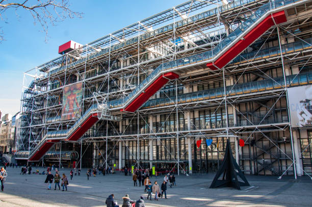 The contemporary art museum, Centre Pompidou, in Paris, France Paris, France - March 2, 2014: The main façade of the Centre Pompidou, contemporary art museum in Paris pompidou center stock pictures, royalty-free photos & images