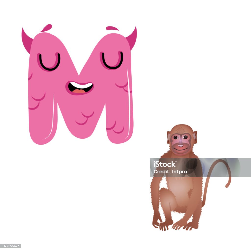 Vector Cute Childish Cartoon English Alphabet Letter M With Monkey The  Letter Like Little Monster Flat Style Vector Illustration Stock  Illustration - Download Image Now - iStock