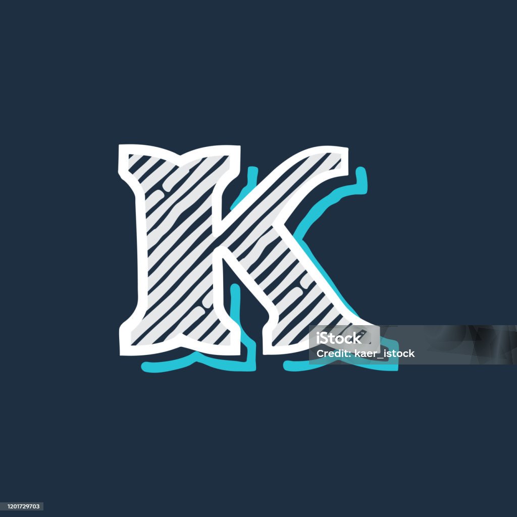 K Letter Logo Hand Drawn In Victorian Style With Hatching And Line ...