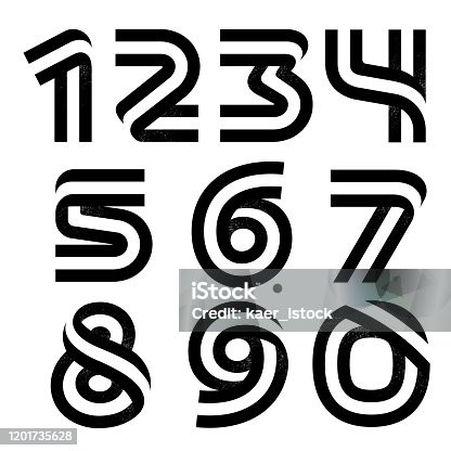 istock Numbers set formed by two parallel lines with noise texture. 1201735628