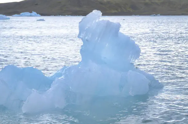 Blue icebergs floating in the jokulsarlon lagoon in Iceland in theautumn.