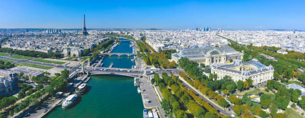 Aerial view of Paris with Seine river Aerial view of Paris with Seine river seine river photos stock pictures, royalty-free photos & images