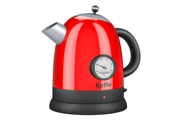 istock Red Electric Kettle with Temperature Control, retro design. 3D rendering isolated on white backgroun 1201749166