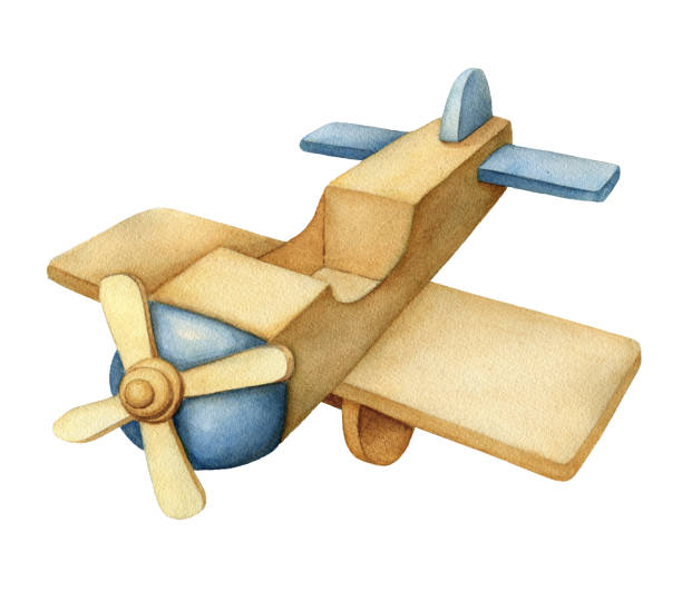 istock Hand drawn Watercolor Vintage Wooden Airplane 1201752873