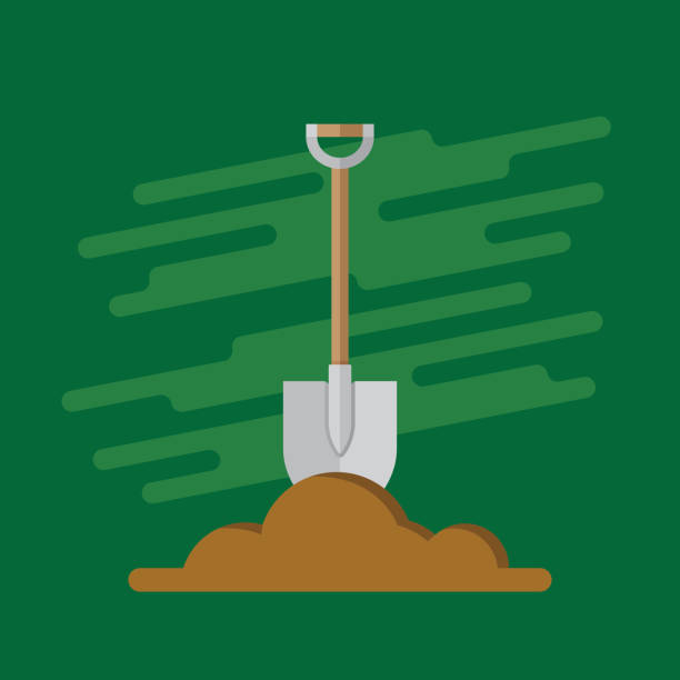 illustrazioni stock, clip art, cartoni animati e icone di tendenza di icona di scavo della pala piatta - shovel trowel dirt plant