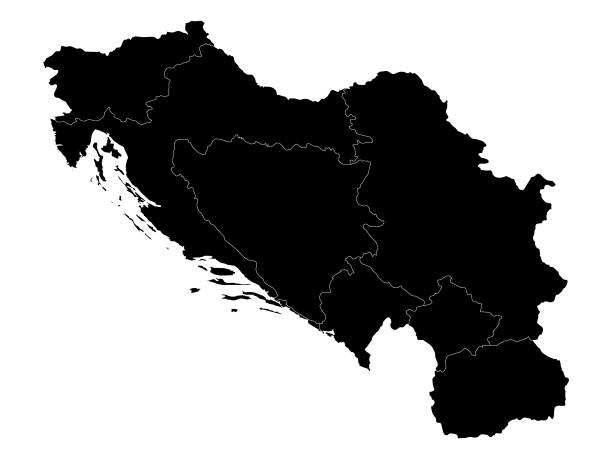 白い背景に元ユーゴスラビアの黒地図 - 旧ユーゴスラビア点のイラスト素材／クリップアート素材／マンガ素材／アイコン素材