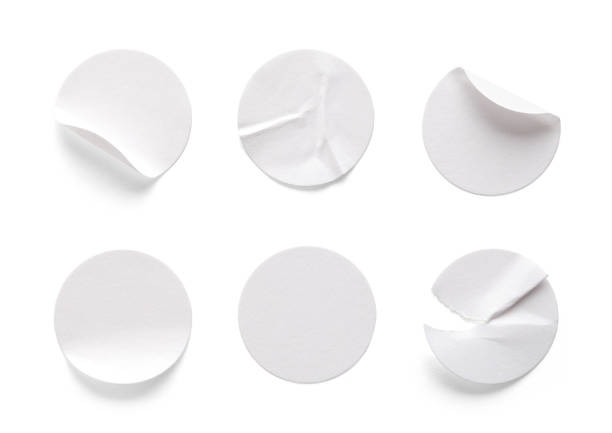 Round White Labels Round White Sticky Tags Isolated on White Background. blank sticker stock pictures, royalty-free photos & images