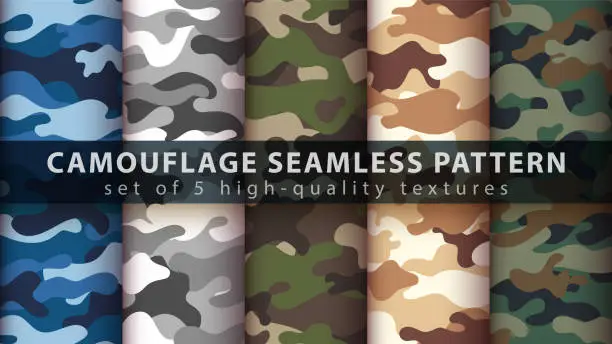 Vector illustration of Set camouflage military seamless pattern