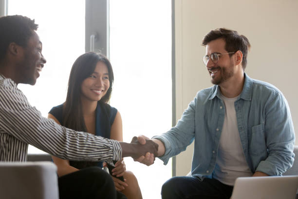 istock Boss greet client african entrepreneur business people start group meeting 1201756542
