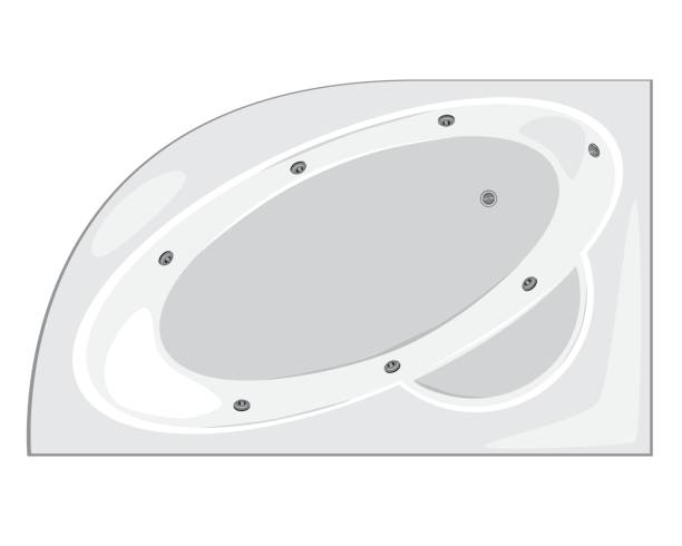 istock A top view corner bathtub with white enamel and chrome fittings isolated on white background for design, a flat vector stock illustration for a luxurious bathroom with whirlpool 1201756770