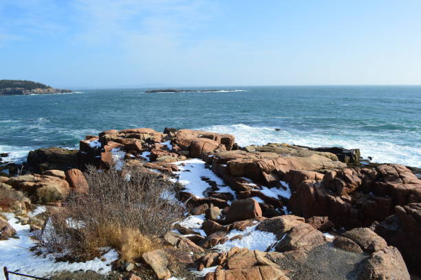 Acadia National Park coast in January stock photo