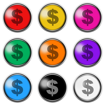 A Dollar sign button icon set isolated on white with clipping path