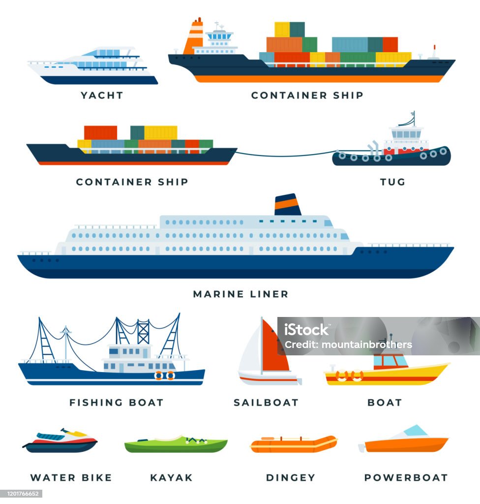 Conjunto de barcos, barco, yate, vela ilustración vectorial plana. - arte vectorial de Buque libre de derechos Conjunto de barcos, barco, yate, vela ilustración vectorial plana. - arte vectorial de Buque libre de derechos