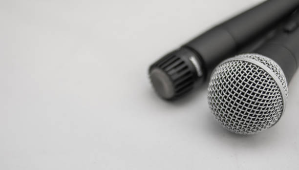 istock Dynamic and cardioid microphones for vocal and music instruments. Classic studio recording 1201766934