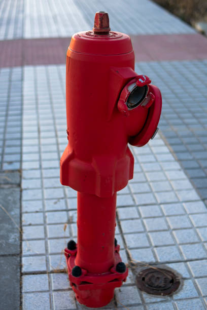 istock Red fire hydrant open to connect a hose to a fire 1201767844