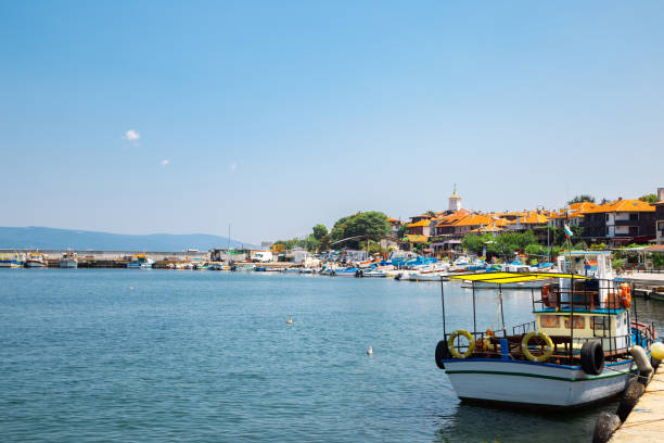 Black sea and old town in Nessebar, Bulgaria