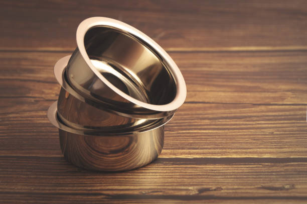 Metal Coffee cup on wooden table