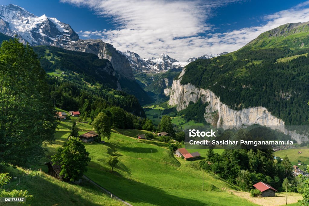 Lauterbrunnen Valley The valley of Lauterbrunnen was the inspiration for the Elrond's home, Rivendell, from J.R.R. Tolkien's epic, the Lord of the Rings. J.R.R. Tolkien Stock Photo