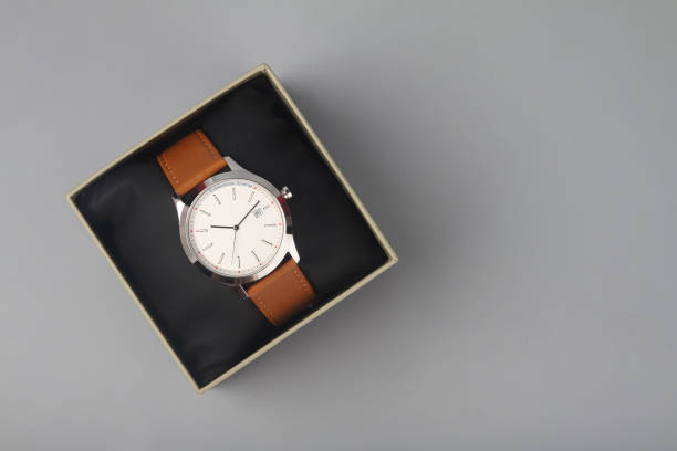 istock Men's leather wrist watch in gift box 1201781289