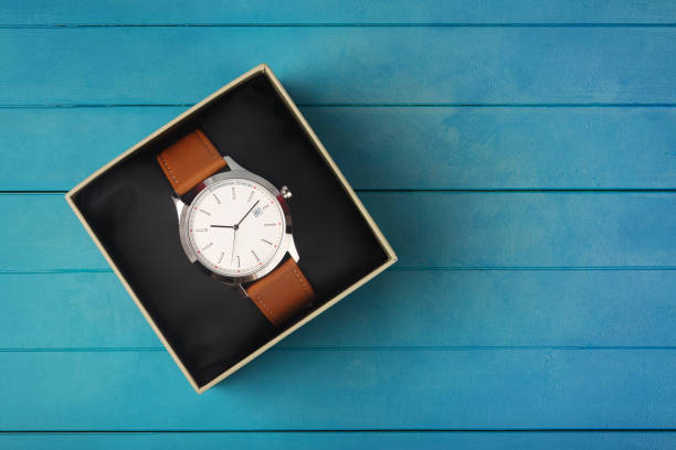 istock Men's leather wrist watch in gift box 1201782428